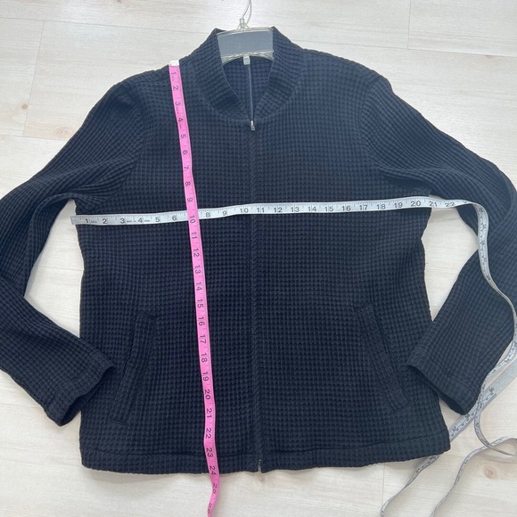 Eileen Fisher Waffle Knit Jacket LARGE Black Stretch LS Lyocell Organic Cotton - Picture 8 of 12